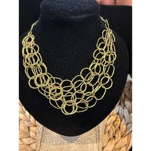 Stein Blye Gold Tone Textured Interlocking Ring Bib Statement Necklace NEW